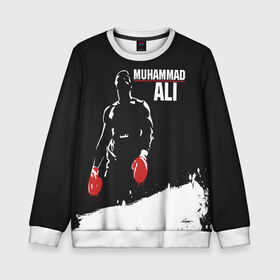 Детский свитшот 3D с принтом Muhammad Ali в Екатеринбурге, 100% полиэстер | свободная посадка, прямой крой, мягкая тканевая резинка на рукавах и понизу свитшота | Тематика изображения на принте: ali | muhammad ali | the greatest | али | бокс | мухамед али | мухаммед али