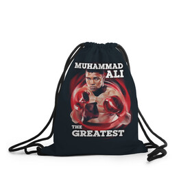 Рюкзак-мешок 3D с принтом Muhammad Ali в Екатеринбурге, 100% полиэстер | плотность ткани — 200 г/м2, размер — 35 х 45 см; лямки — толстые шнурки, застежка на шнуровке, без карманов и подкладки | ali | muhammad ali | the greatest | али | бокс | мухамед али | мухаммед али