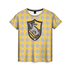 Женская футболка 3D с принтом Coat of Hufflepuff в Екатеринбурге, 100% полиэфир ( синтетическое хлопкоподобное полотно) | прямой крой, круглый вырез горловины, длина до линии бедер | vdgerir | гарри поттер | гриффиндор | дамблдор | добби | слизерин | хогвартс