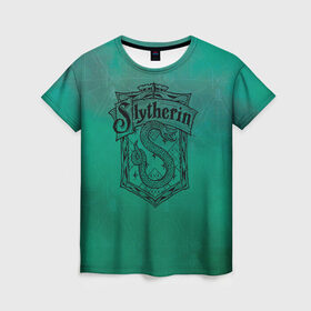 Женская футболка 3D с принтом Coat of Slytherin в Екатеринбурге, 100% полиэфир ( синтетическое хлопкоподобное полотно) | прямой крой, круглый вырез горловины, длина до линии бедер | vdgerir | гарри поттер | гриффиндор | дамблдор | добби | слизерин | хогвартс