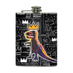 Фляга с принтом Basquiat Dinosaur в Екатеринбурге, металлический корпус | емкость 0,22 л, размер 125 х 94 мм. Виниловая наклейка запечатывается полностью | Тематика изображения на принте: art | louis vuitton | lv