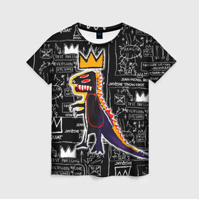 Женская футболка 3D с принтом Basquiat Dinosaur в Екатеринбурге, 100% полиэфир ( синтетическое хлопкоподобное полотно) | прямой крой, круглый вырез горловины, длина до линии бедер | art | louis vuitton | lv