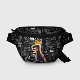 Поясная сумка 3D с принтом Basquiat Dinosaur в Екатеринбурге, 100% полиэстер | плотная ткань, ремень с регулируемой длиной, внутри несколько карманов для мелочей, основное отделение и карман с обратной стороны сумки застегиваются на молнию | art | louis vuitton | lv