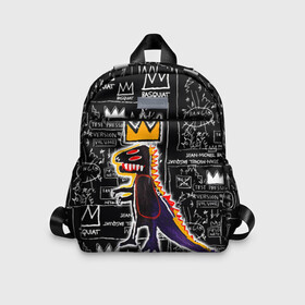 Детский рюкзак 3D с принтом Basquiat Dinosaur в Екатеринбурге, 100% полиэстер | лямки с регулируемой длиной, сверху петелька, чтобы рюкзак можно было повесить на вешалку. Основное отделение закрывается на молнию, как и внешний карман. Внутри дополнительный карман. По бокам два дополнительных кармашка | Тематика изображения на принте: art | louis vuitton | lv