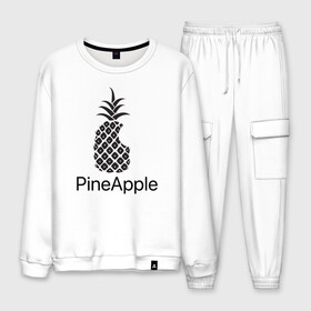 Мужской костюм хлопок с принтом PineApple в Екатеринбурге, 100% хлопок | на свитшоте круглая горловина, мягкая резинка по низу. Брюки заужены к низу, на них два вида карманов: два “обычных” по бокам и два объемных, с клапанами, расположенные ниже линии бедра. Брюки с мягкой трикотажной резинкой на поясе и по низу штанин. В поясе для дополнительного комфорта — широкие завязки | Тематика изображения на принте: apple | pineapple | ананас | фрукт | фрукты | эпл | эппл