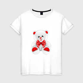 Женская футболка хлопок с принтом Белый и пушистый в Екатеринбурге, 100% хлопок | прямой крой, круглый вырез горловины, длина до линии бедер, слегка спущенное плечо | бант | белый | милый | мишка | пушистый | романтика