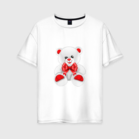 Женская футболка хлопок Oversize с принтом Белый и пушистый в Екатеринбурге, 100% хлопок | свободный крой, круглый ворот, спущенный рукав, длина до линии бедер
 | бант | белый | милый | мишка | пушистый | романтика
