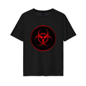Женская футболка хлопок Oversize с принтом Biohazard в Екатеринбурге, 100% хлопок | свободный крой, круглый ворот, спущенный рукав, длина до линии бедер
 | biohazard | бактерии | бактерия | биологическая опасность | вирус | вирусы | заражение | зараза | заразный | знак | микроб | микробы | опасно | опасность | предупреждение | эпидемия