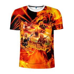 Мужская футболка 3D спортивная с принтом Judas Priest в Екатеринбурге, 100% полиэстер с улучшенными характеристиками | приталенный силуэт, круглая горловина, широкие плечи, сужается к линии бедра | judas | priest | грув метал | группа | рок | хард рок | хеви метал