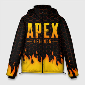 Мужская зимняя куртка 3D с принтом APEX LEGENDS в Екатеринбурге, верх — 100% полиэстер; подкладка — 100% полиэстер; утеплитель — 100% полиэстер | длина ниже бедра, свободный силуэт Оверсайз. Есть воротник-стойка, отстегивающийся капюшон и ветрозащитная планка. 

Боковые карманы с листочкой на кнопках и внутренний карман на молнии. | Тематика изображения на принте: apex | apex legends | battle | battle royal | bloodhound | titanfall | wraith | апекс | апекс легендс | батл рояль | битва | война | каустик | королевская битва