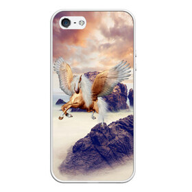 Чехол для iPhone 5/5S матовый с принтом Sea Sunset Horse в Екатеринбурге, Силикон | Область печати: задняя сторона чехла, без боковых панелей | вечернее небо | закат | конь | крылатый | крылья | легенды | летающий | лошадь | мистический | мифология | мифы | море | морской | облака | облачность | пегас | плед | погода | подушка | скалы | сумка
