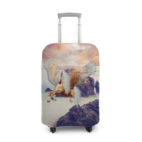 Чехол для чемодана 3D с принтом Sea Sunset Horse в Екатеринбурге, 86% полиэфир, 14% спандекс | двустороннее нанесение принта, прорези для ручек и колес | вечернее небо | закат | конь | крылатый | крылья | легенды | летающий | лошадь | мистический | мифология | мифы | море | морской | облака | облачность | пегас | плед | погода | подушка | скалы | сумка