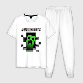 Мужская пижама хлопок с принтом Minecraft в Екатеринбурге, 100% хлопок | брюки и футболка прямого кроя, без карманов, на брюках мягкая резинка на поясе и по низу штанин
 | minecraft | roblox | выживание | игра | майн | майнкрафт | роблокс