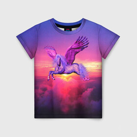 Детская футболка 3D с принтом Dusk Sky Horse в Екатеринбурге, 100% гипоаллергенный полиэфир | прямой крой, круглый вырез горловины, длина до линии бедер, чуть спущенное плечо, ткань немного тянется | высота | закат | конь | крылья | легенды | летать | летающий | лошадь | мистический | мифология | мифы | небесный | небо | облака | облач | пегас | плед | подушка | полет | пурпурный | сумерки | сумка