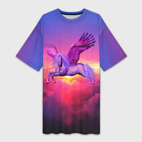 Платье-футболка 3D с принтом Dusk Sky Horse в Екатеринбурге,  |  | высота | закат | конь | крылья | легенды | летать | летающий | лошадь | мистический | мифология | мифы | небесный | небо | облака | облач | пегас | плед | подушка | полет | пурпурный | сумерки | сумка