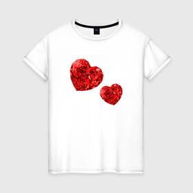 Женская футболка хлопок с принтом Рубиновые сердца в Екатеринбурге, 100% хлопок | прямой крой, круглый вырез горловины, длина до линии бедер, слегка спущенное плечо | Тематика изображения на принте: вместе | любовь | пара | рубин | сердце