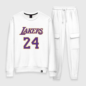 Женский костюм хлопок с принтом Lakers 24 в Екатеринбурге, 100% хлопок | на свитшоте круглая горловина, мягкая резинка по низу. Брюки заужены к низу, на них два вида карманов: два 