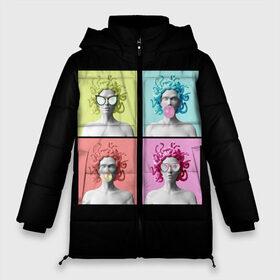 Женская зимняя куртка 3D с принтом Медуза Горгона Pop Art в Екатеринбурге, верх — 100% полиэстер; подкладка — 100% полиэстер; утеплитель — 100% полиэстер | длина ниже бедра, силуэт Оверсайз. Есть воротник-стойка, отстегивающийся капюшон и ветрозащитная планка. 

Боковые карманы с листочкой на кнопках и внутренний карман на молнии | 8 марта | бизнес леди | в очках | девушка в очках | девушке | жвачка | жене | женский день | женский праздник | женское лицо | кружка | легенда | лицо | любимой | медуза | мифология | монстр | опасная