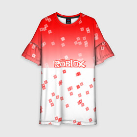 Детское платье 3D с принтом ROBLOX в Екатеринбурге, 100% полиэстер | прямой силуэт, чуть расширенный к низу. Круглая горловина, на рукавах — воланы | Тематика изображения на принте: 3d | roblox | игра | лого | логотип | надпись | онлайн | платформа | роблокс | эмблема