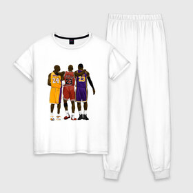 Женская пижама хлопок с принтом Kobe Michael LeBron в Екатеринбурге, 100% хлопок | брюки и футболка прямого кроя, без карманов, на брюках мягкая резинка на поясе и по низу штанин | basketball | black | bryant | bulls | chicago | game | james | jordan | kobe | lakers | lebron | los angeles | michael | nba | rip | sla | баскетбол | баскетболист | брайант | буллс | джеймс | джордан | игрок | коби | леброн | лейкерс | лос андж