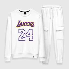 Женский костюм хлопок с принтом Lakers 24 в Екатеринбурге, 100% хлопок | на свитшоте круглая горловина, мягкая резинка по низу. Брюки заужены к низу, на них два вида карманов: два 