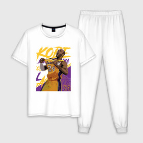 Мужская пижама хлопок с принтом Kobe - Lakers в Екатеринбурге, 100% хлопок | брюки и футболка прямого кроя, без карманов, на брюках мягкая резинка на поясе и по низу штанин
 | Тематика изображения на принте: basketball | black | bryant | game | james | kobe | kobebryant | lakers | lebron | los angeles | mamba | nba | rip | slam dunk | баскетбол | баскетболист | брайант | браянт | джеймс | игрок | коби | леброн | лейкерс | лос анджеле