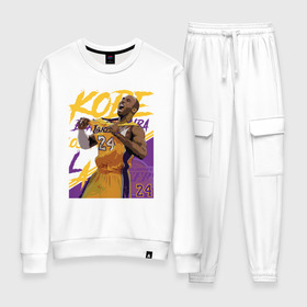 Женский костюм хлопок с принтом Kobe - Lakers в Екатеринбурге, 100% хлопок | на свитшоте круглая горловина, мягкая резинка по низу. Брюки заужены к низу, на них два вида карманов: два 