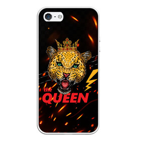 Чехол для iPhone 5/5S матовый с принтом the Queen в Екатеринбурге, Силикон | Область печати: задняя сторона чехла, без боковых панелей | queen | большая кошка | королева | корона | кошка | леопард | львица | молния