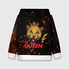 Детская толстовка 3D с принтом the Queen в Екатеринбурге, 100% полиэстер | двухслойный капюшон со шнурком для регулировки, мягкие манжеты на рукавах и по низу толстовки, спереди карман-кенгуру с мягким внутренним слоем | queen | большая кошка | королева | корона | кошка | леопард | львица | молния