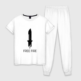 Женская пижама хлопок с принтом Free Fire в Екатеринбурге, 100% хлопок | брюки и футболка прямого кроя, без карманов, на брюках мягкая резинка на поясе и по низу штанин | free fire | freefire | игра free fire | игра фрифаер | фри файр | фрифаер