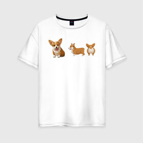 Женская футболка хлопок Oversize с принтом Корги в Екатеринбурге, 100% хлопок | свободный крой, круглый ворот, спущенный рукав, длина до линии бедер
 | dogs | style | животные | корги | милые собаки | мимимишность | минимализм | модные | подарок | прикольные картинки | пушистая собака | собака | собаки | стиль | щенки