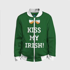 Детский бомбер 3D с принтом Kiss my Irish в Екатеринбурге, 100% полиэстер | застегивается на молнию, по бокам два кармана без застежек, мягкие манжеты, по низу бомбера и на воротнике — эластичная резинка | британия | день святого патрика | золото | ирландия