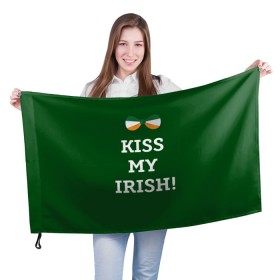 Флаг 3D с принтом Kiss my Irish в Екатеринбурге, 100% полиэстер | плотность ткани — 95 г/м2, размер — 67 х 109 см. Принт наносится с одной стороны | британия | день святого патрика | золото | ирландия