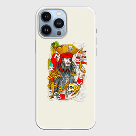 Чехол для iPhone 13 Pro Max с принтом Пират в Екатеринбурге,  |  | art | pirate | skull | арт | борода | дым | капитан | кости | костюм | листья | море | моряк | надпись | нож | оружие | пират | пистолет | попугай | прикольная | птица | череп