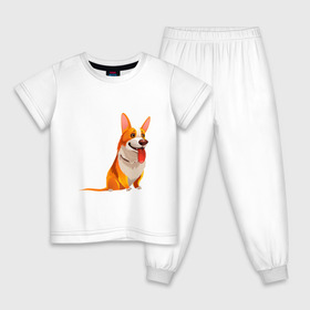 Детская пижама хлопок с принтом Корги в Екатеринбурге, 100% хлопок |  брюки и футболка прямого кроя, без карманов, на брюках мягкая резинка на поясе и по низу штанин
 | dog. корги | dogs | весёлые собачки | милые собачки | прикольные собачки | собаки | собачки