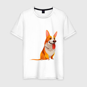 Мужская футболка хлопок с принтом Корги  в Екатеринбурге, 100% хлопок | прямой крой, круглый вырез горловины, длина до линии бедер, слегка спущенное плечо. | dog. корги | dogs | весёлые собачки | милые собачки | прикольные собачки | собаки | собачки