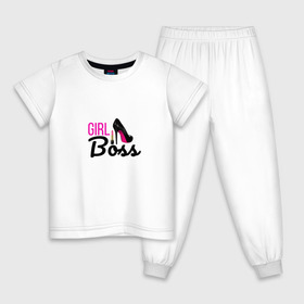 Детская пижама хлопок с принтом Girl Boss в Екатеринбурге, 100% хлопок |  брюки и футболка прямого кроя, без карманов, на брюках мягкая резинка на поясе и по низу штанин
 | Тематика изображения на принте: босс | девушка | каблук | начальник | помада | розовый | туфли | шеф