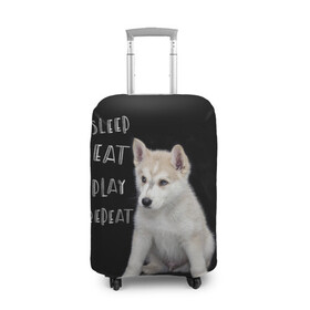 Чехол для чемодана 3D с принтом Sleep Eat Play Repeat (Хаски) в Екатеринбурге, 86% полиэфир, 14% спандекс | двустороннее нанесение принта, прорези для ручек и колес | dog | husky | puppy | siberian husky | sleep eat play repeat | белая собака | белый щенок | ездовая собака | кружка | лайка | лайка щенок | подушка | сибирский хаски | собака | собачья жизнь | сумка | термокружка | фартук