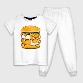 Детская пижама хлопок с принтом Корги в Екатеринбурге, 100% хлопок |  брюки и футболка прямого кроя, без карманов, на брюках мягкая резинка на поясе и по низу штанин
 | art | burger | chees | corgi | dog | арт | бургер | еда | корги | миска | собака | сыр | чизбургер