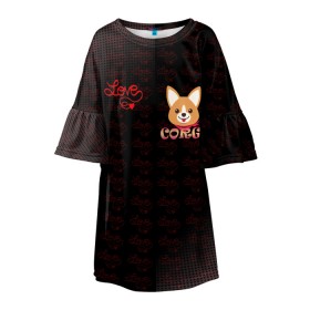 Детское платье 3D с принтом Корги в Екатеринбурге, 100% полиэстер | прямой силуэт, чуть расширенный к низу. Круглая горловина, на рукавах — воланы | 3d | corg | dog | день святого валеина | корги | кость | лапа | лого | логотип | надпись | собака | эмблема