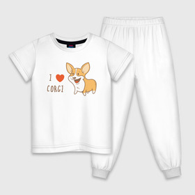 Детская пижама хлопок с принтом I LOVE CORGI в Екатеринбурге, 100% хлопок |  брюки и футболка прямого кроя, без карманов, на брюках мягкая резинка на поясе и по низу штанин
 | animals | corgi | dogs | pets | puppies | queen | животные | корги | королева | песики | питомцы | собаки | щенки