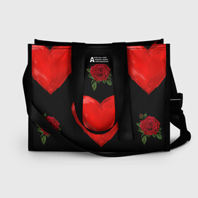 Сумка-шоппер 3D с принтом Сердца и розы в Екатеринбурге, 100% полиэстер | застегивается на металлическую кнопку; внутренний карман застегивается на молнию. Стенки укреплены специальным мягким материалом, чтобы защитить содержимое от несильных ударов
 | красный | любовь | роза | романтика | сердце