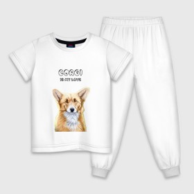 Детская пижама хлопок с принтом Corgi is my Love в Екатеринбурге, 100% хлопок |  брюки и футболка прямого кроя, без карманов, на брюках мягкая резинка на поясе и по низу штанин
 | Тематика изображения на принте: corgi | corgi is my love | корги | собака