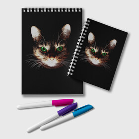 Блокнот с принтом Зеленоглазый кот в Екатеринбурге, 100% бумага | 48 листов, плотность листов — 60 г/м2, плотность картонной обложки — 250 г/м2. Листы скреплены удобной пружинной спиралью. Цвет линий — светло-серый
 | Тематика изображения на принте: зеленые глаза | кот | котик | кошак | кошатнику | кошатнице | кошачий портрет | кошка | кошка с зелеными глазами | кружка | любительнице ко | любителю кошек | подушка | полосатый кот | портрет кота