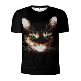 Мужская футболка 3D спортивная с принтом Зеленоглазый кот в Екатеринбурге, 100% полиэстер с улучшенными характеристиками | приталенный силуэт, круглая горловина, широкие плечи, сужается к линии бедра | Тематика изображения на принте: зеленые глаза | кот | котик | кошак | кошатнику | кошатнице | кошачий портрет | кошка | кошка с зелеными глазами | кружка | любительнице ко | любителю кошек | подушка | полосатый кот | портрет кота