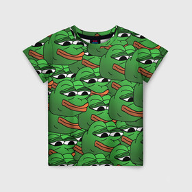 Детская футболка 3D с принтом Pepe The Frog в Екатеринбурге, 100% гипоаллергенный полиэфир | прямой крой, круглый вырез горловины, длина до линии бедер, чуть спущенное плечо, ткань немного тянется | Тематика изображения на принте: frog | meme | memes | pepe | pepe the frog | грустная жабка | лягушка | лягушонок пепе | мем | мемы