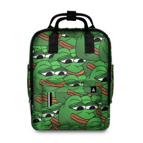 Женский рюкзак 3D с принтом Pepe The Frog в Екатеринбурге, 100% полиэстер | лямки с регулируемой длиной, сверху ручки, чтобы рюкзак нести как сумку. Основное отделение закрывается на молнию, как и внешний карман. Внутри два дополнительных кармана, один из которых закрывается на молнию. По бокам два дополнительных кармашка, куда поместится маленькая бутылочка
 | frog | meme | memes | pepe | pepe the frog | грустная жабка | лягушка | лягушонок пепе | мем | мемы