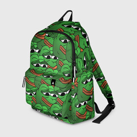 Рюкзак 3D с принтом Pepe The Frog в Екатеринбурге, 100% полиэстер | лямки с регулируемой длиной, сверху петелька, чтобы рюкзак можно было повесить на вешалку. Основное отделение закрывается на молнию, как и внешний карман. Внутри два дополнительных кармана, один из которых закрывается на молнию. По бокам два дополнительных кармашка | frog | meme | memes | pepe | pepe the frog | грустная жабка | лягушка | лягушонок пепе | мем | мемы