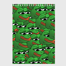 Скетчбук с принтом Pepe The Frog в Екатеринбурге, 100% бумага
 | 48 листов, плотность листов — 100 г/м2, плотность картонной обложки — 250 г/м2. Листы скреплены сверху удобной пружинной спиралью | frog | meme | memes | pepe | pepe the frog | грустная жабка | лягушка | лягушонок пепе | мем | мемы