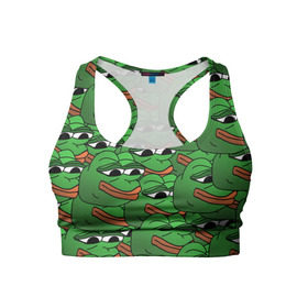 Женский спортивный топ 3D с принтом Pepe The Frog в Екатеринбурге, 82% полиэстер, 18% спандекс Ткань безопасна для здоровья, позволяет коже дышать, не мнется и не растягивается |  | frog | meme | memes | pepe | pepe the frog | грустная жабка | лягушка | лягушонок пепе | мем | мемы